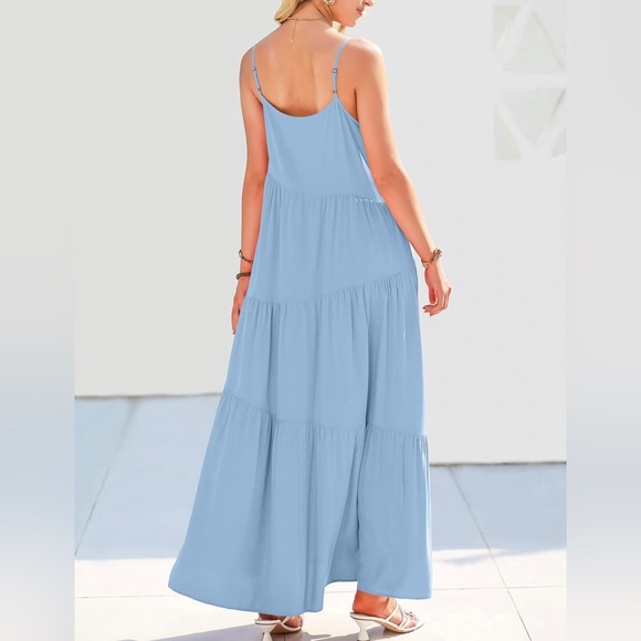 NWT Spaghetti Strap Asymmetric Tiered Maxi Dress Size Medium - Picture 2 of 5